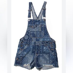 No Boundaries Womens Bandana Design Short Overalls w Adjustable Straps size XS